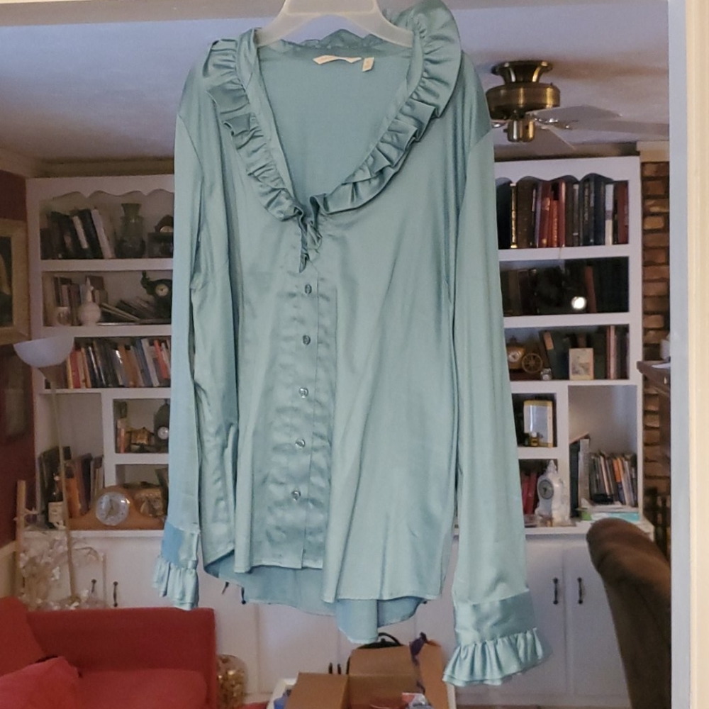 Soft Surroundings XL Teal ruffled shirt